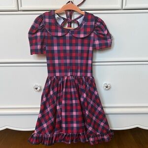 Little stocking co Pink & Navy Plaid Dress with Collar